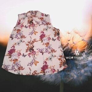 Worthington Butterfly Floral Sleeveless Mockneck Top‎ PXL